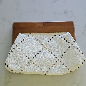 Chic White and Brown Clutch with Cutout Design
